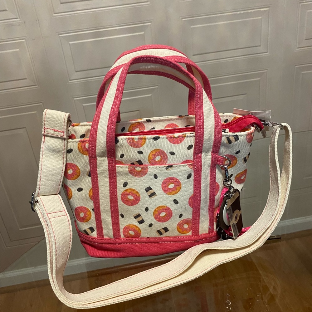 Cee Klein Donut Pink Ivory Canvas Mini Tote Crossbody Bag Charm NWT Kawaii Y2K